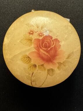 Vintage Alabaster Trinket Hinged Box w/ Rose On Top
